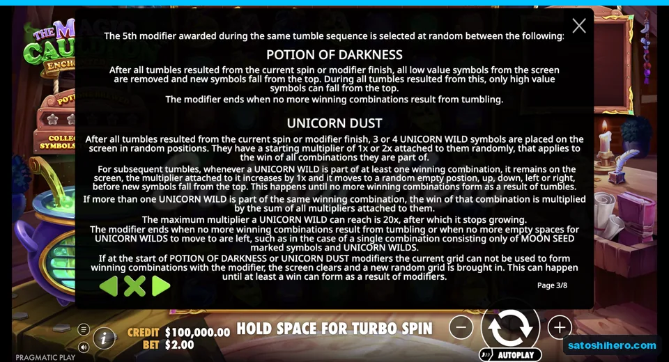 Rules panel details darkness and unicorn effects