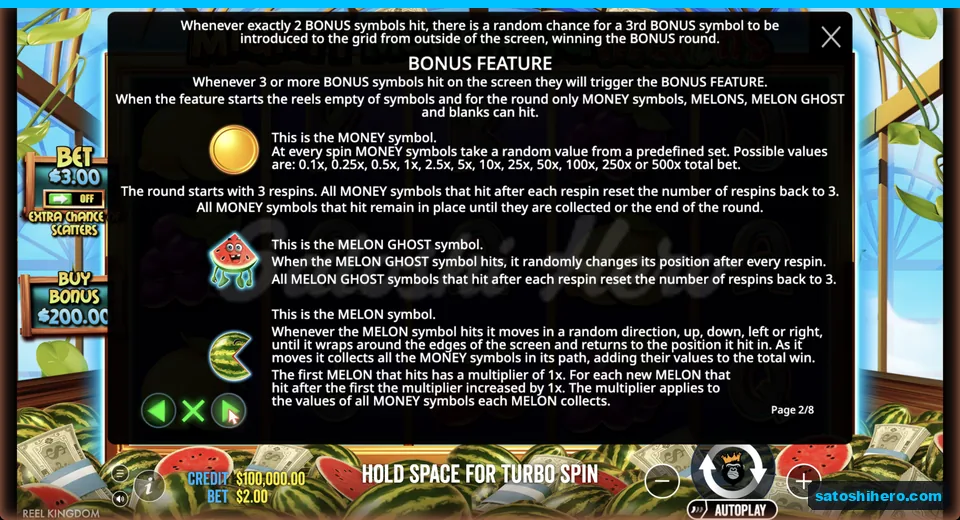 Rules show Money Ghost and Melon symbols