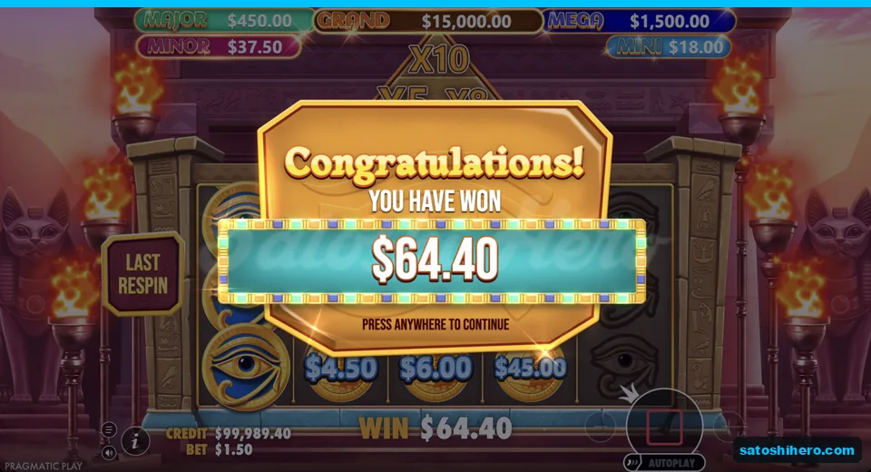 Mega Win screen shows $54.07 payout