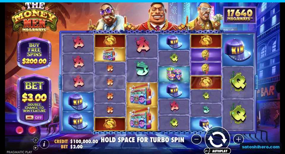 Idle Megaways grid with money men above