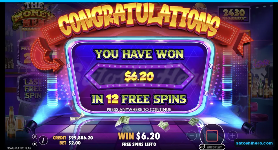 Collect screen shows $6.20 total won