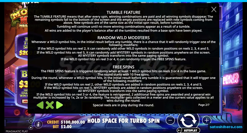 Rules page explains wild modifiers and tumbles