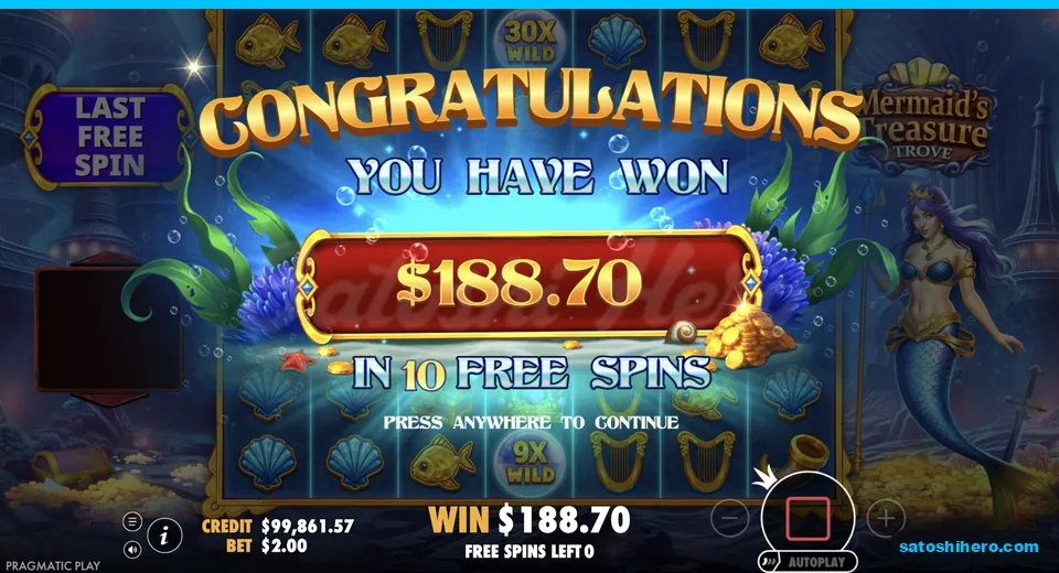 Collect screen shows $188.70 over ten spins