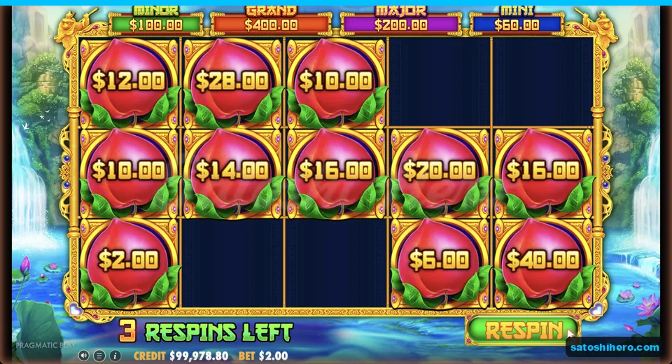 Respin grid holds eleven locked peach values