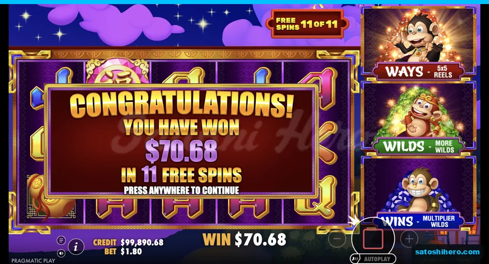Collect screen shows $70.68 across 11 spins
