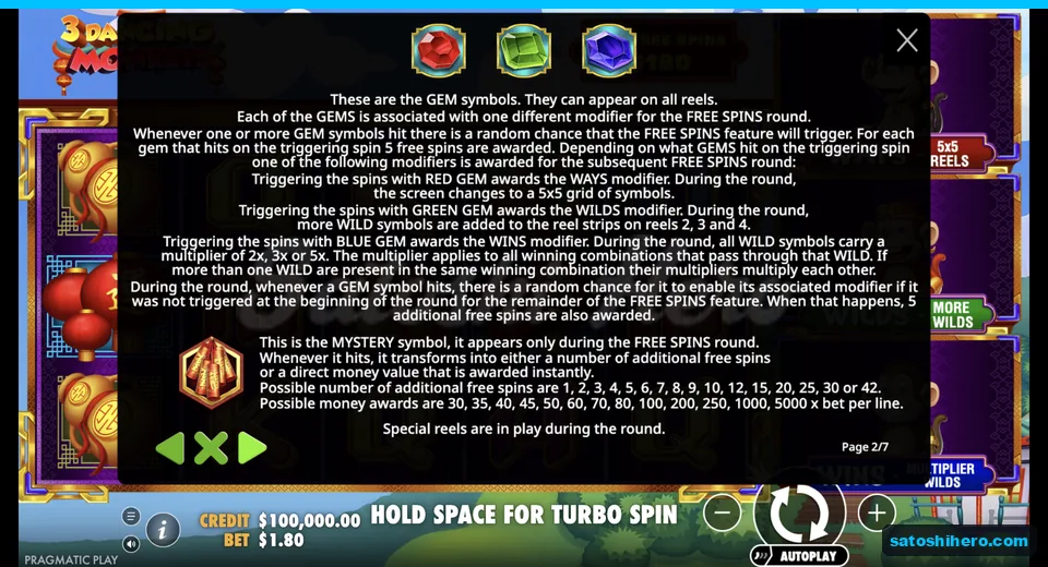 Rules page shows colored gems and mystery symbol
