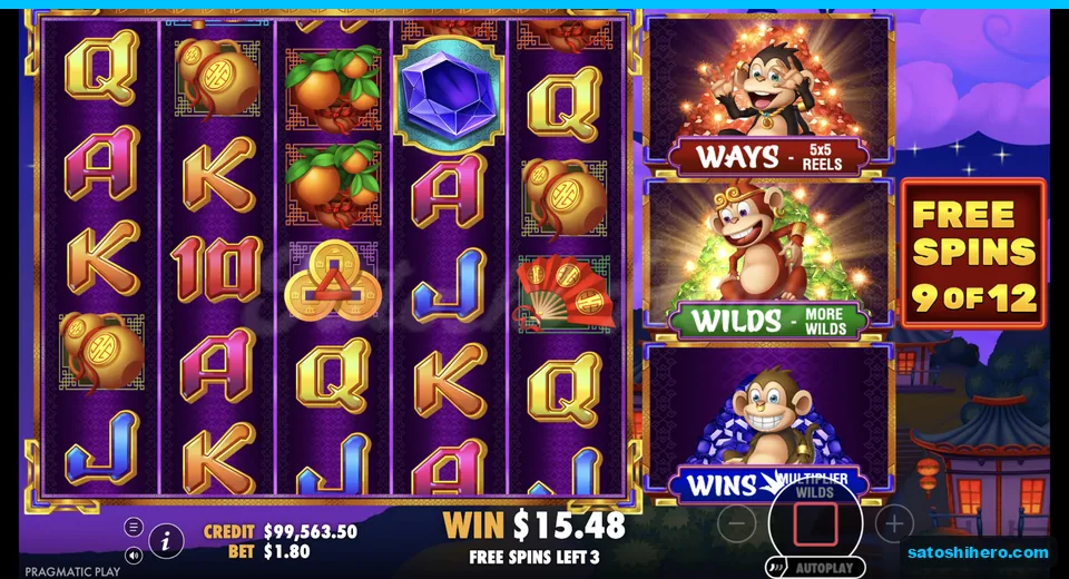 Free games board shows lit red monkey and firecracker