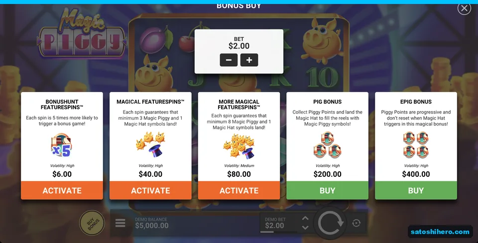 Bonus Buy menu with paid options