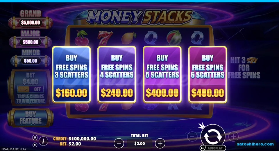 Buy menu opens at the two dollar stake