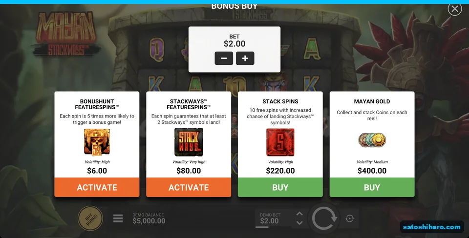 Bonus buy menu lists four choices