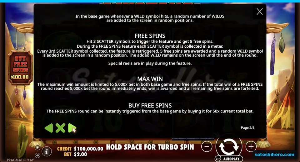 Rules page explains scatters, retriggers, and buy cost