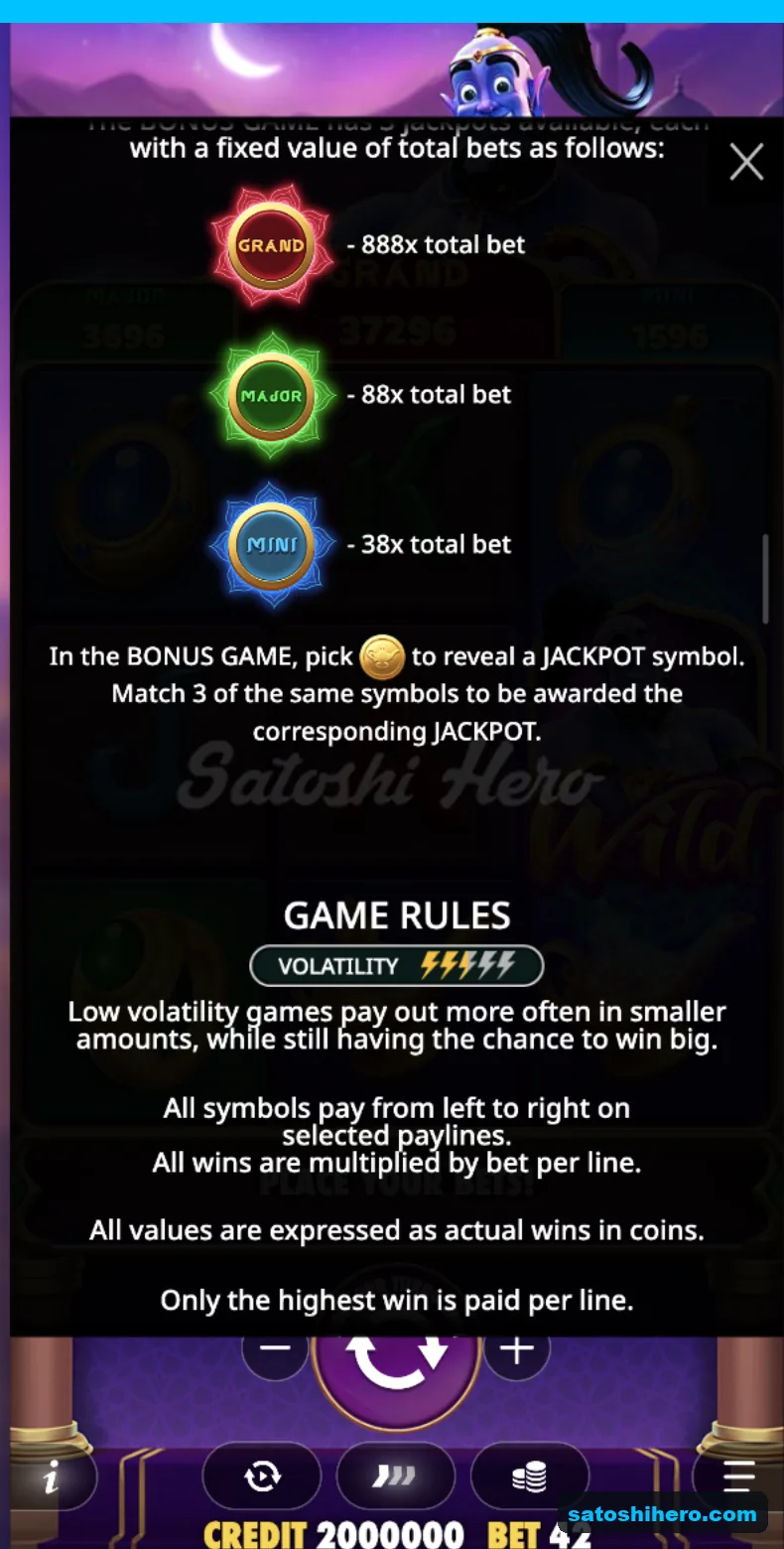 Jackpot page shows Grand Major and Mini prizes