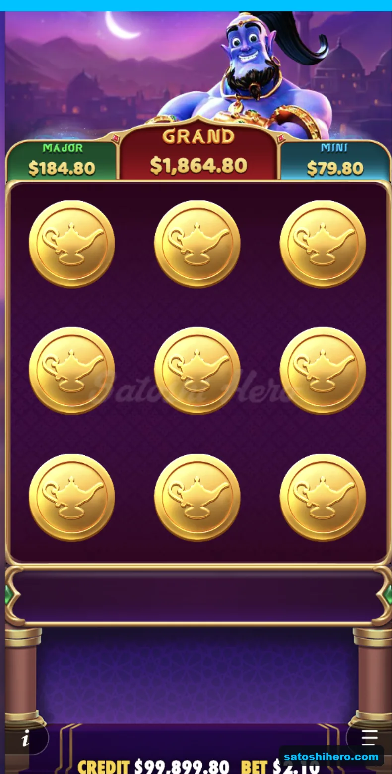 Pick screen fills with nine golden lamp coins