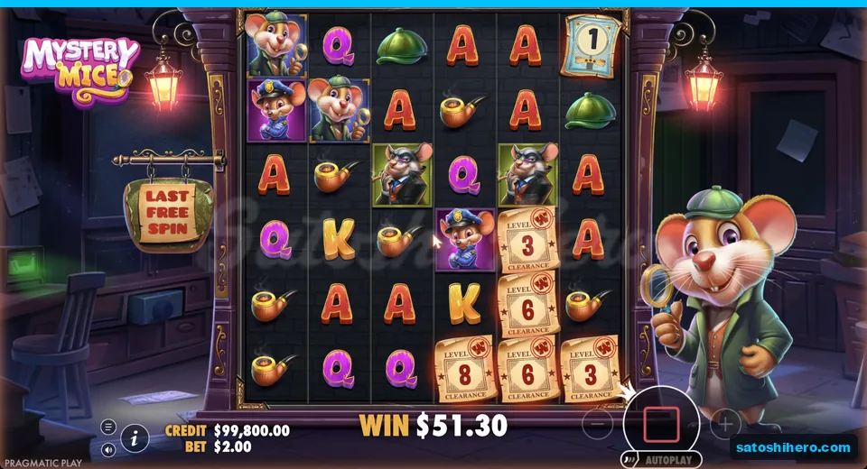 Last free spin shows six numbered wild cards
