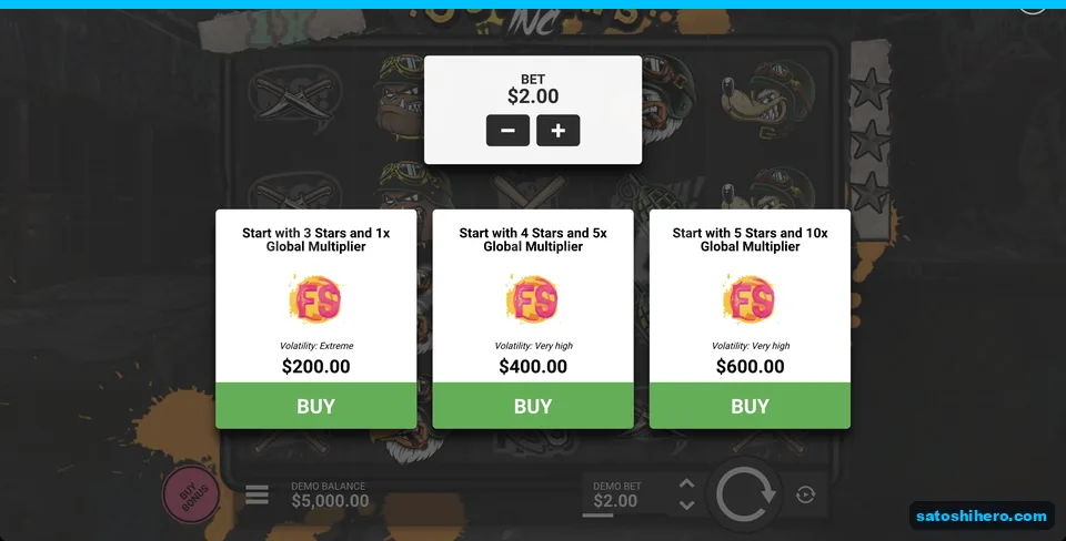 Buy menu with three free spins tiers