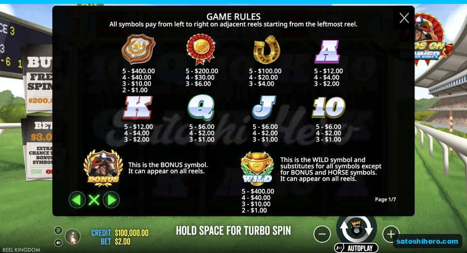Paytable lists symbols and win values