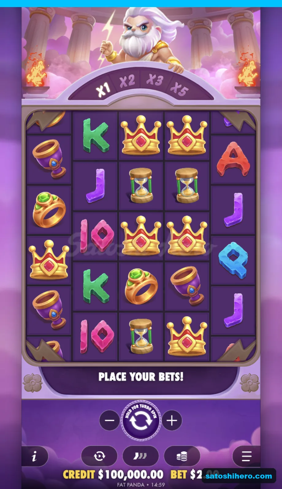 Settled grid sits below the multiplier bar
