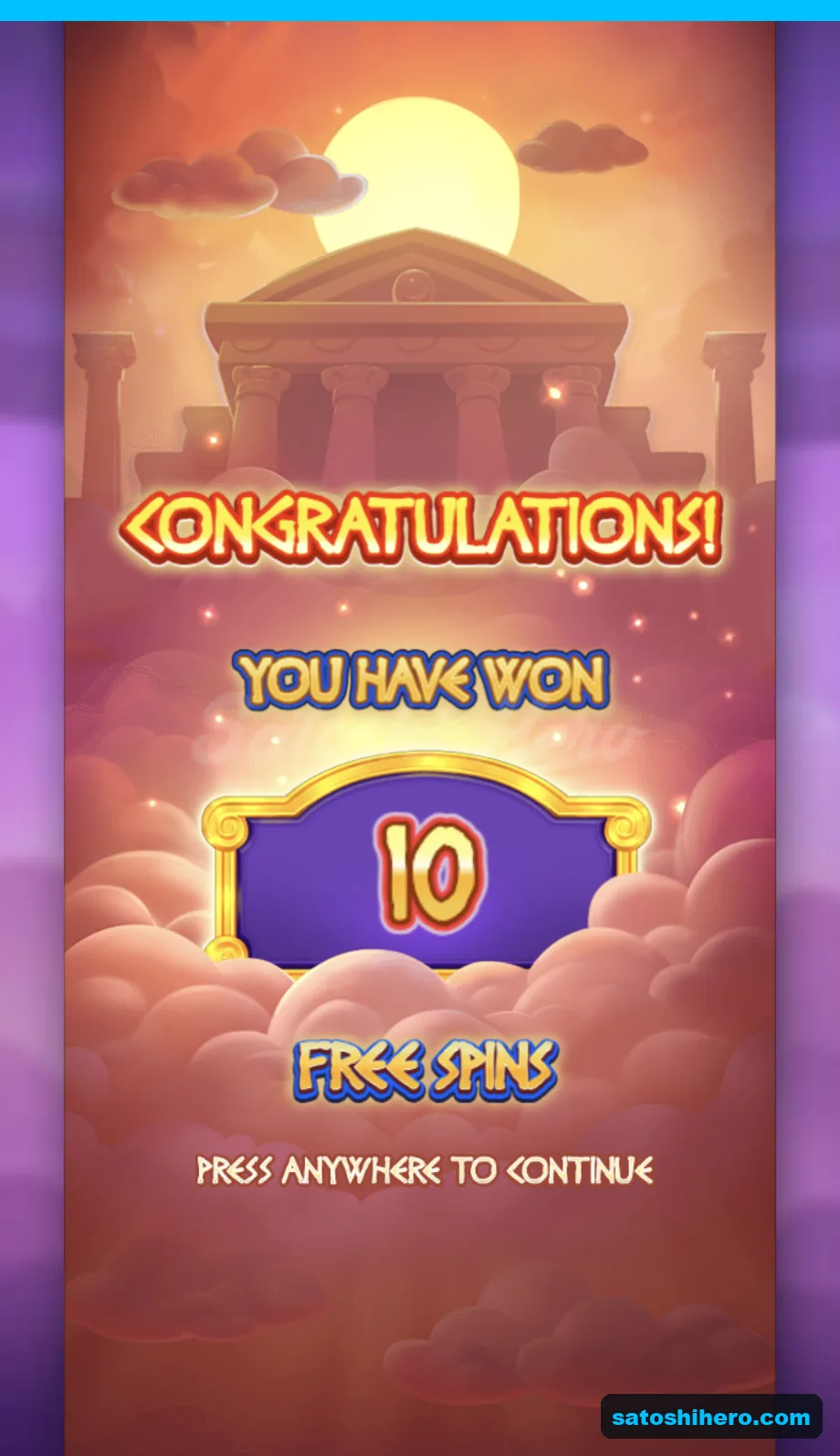 Three scatters trigger the ten free spins screen