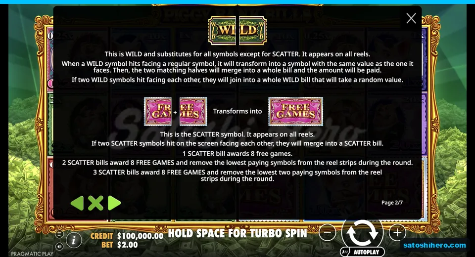 Rules page explains Wilds and Scatter bills