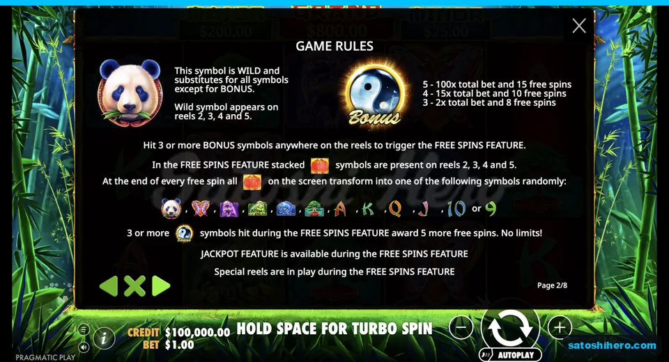 Special symbols page shows Wild and Bonus awards