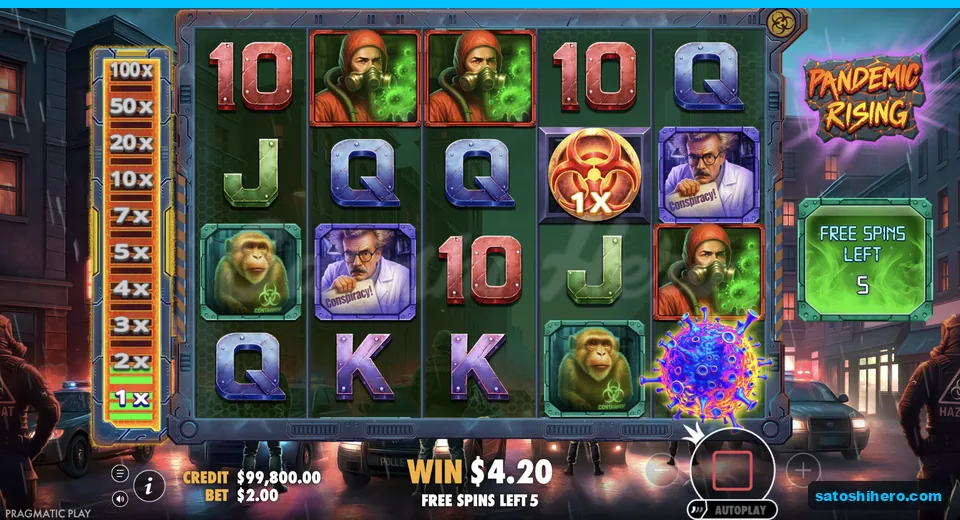 Free spins show sticky wild and Virus symbol