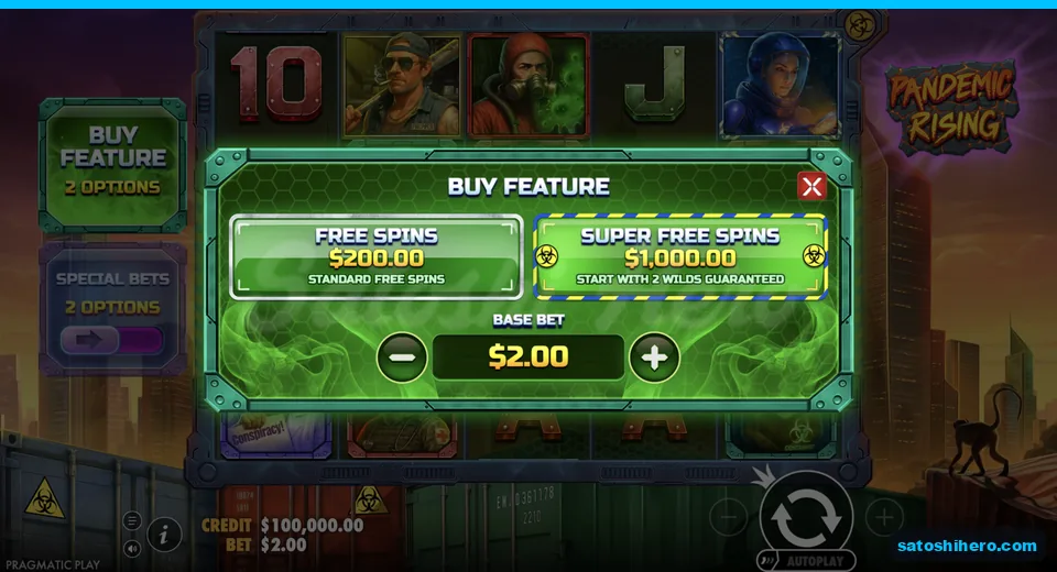 Buy menu opens with two feature prices