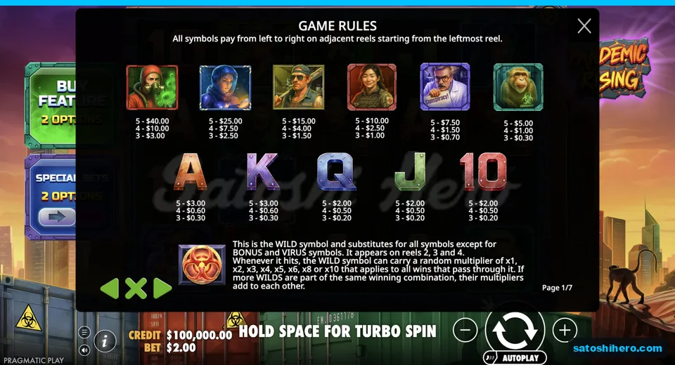 Paytable lists survivor and royal symbol values