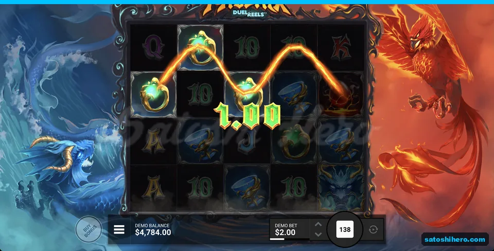 Green apple payline shows a one dollar win