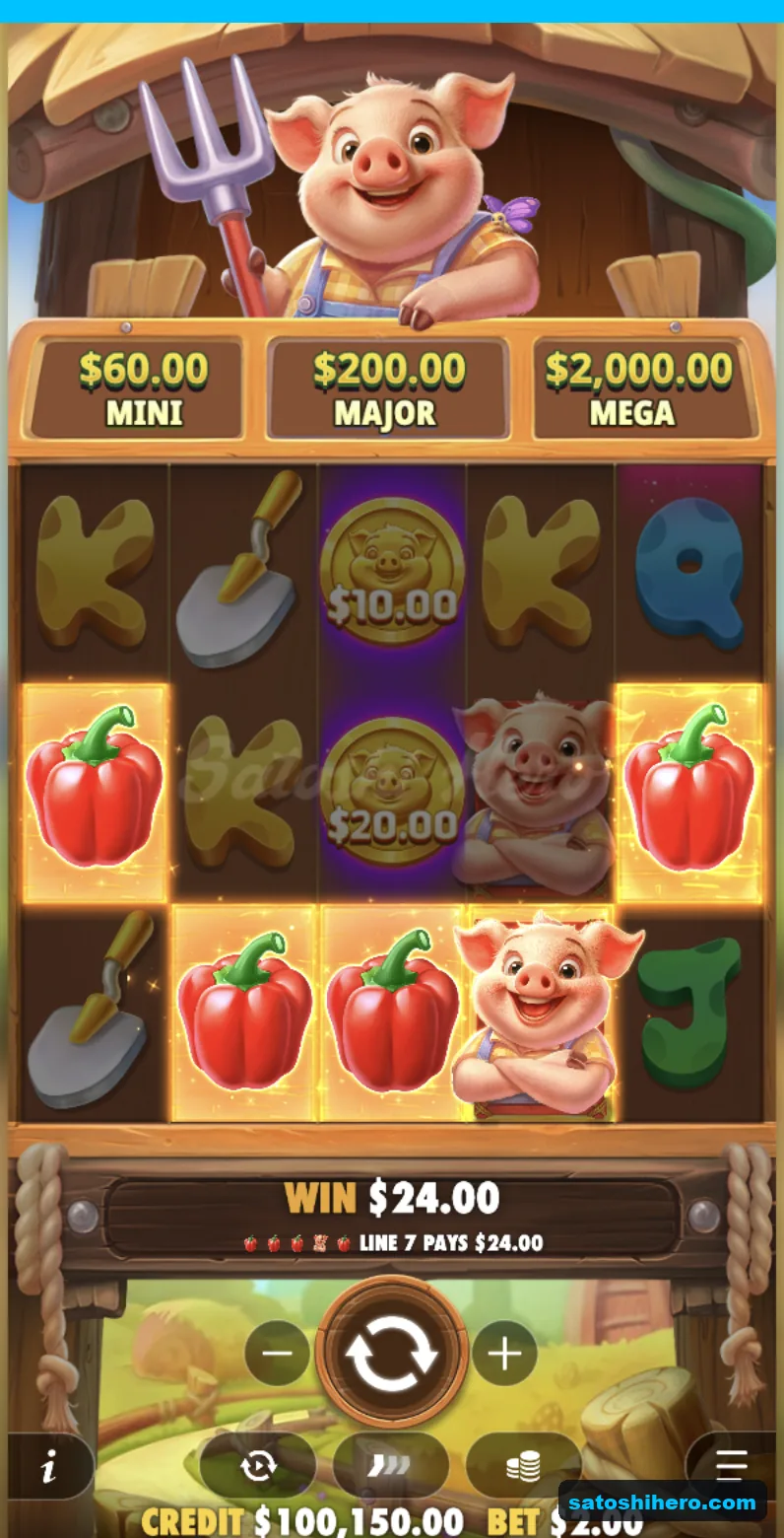 Line win settles with peppers and pig coins