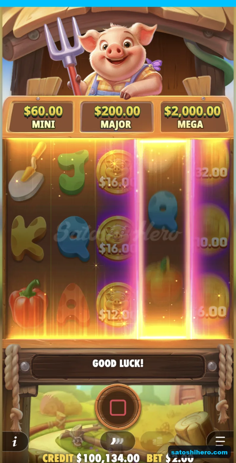 Pig coins land with cash values glowing