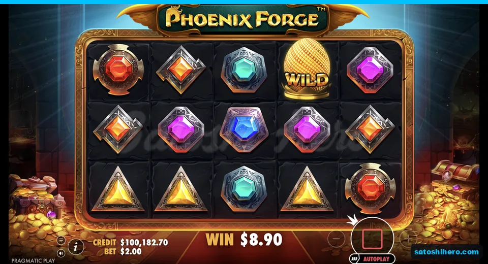 Line win resolves with gold triangles and Wild