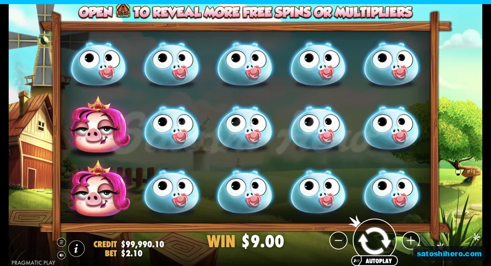 Base win pays $9.00 beneath blue pigs