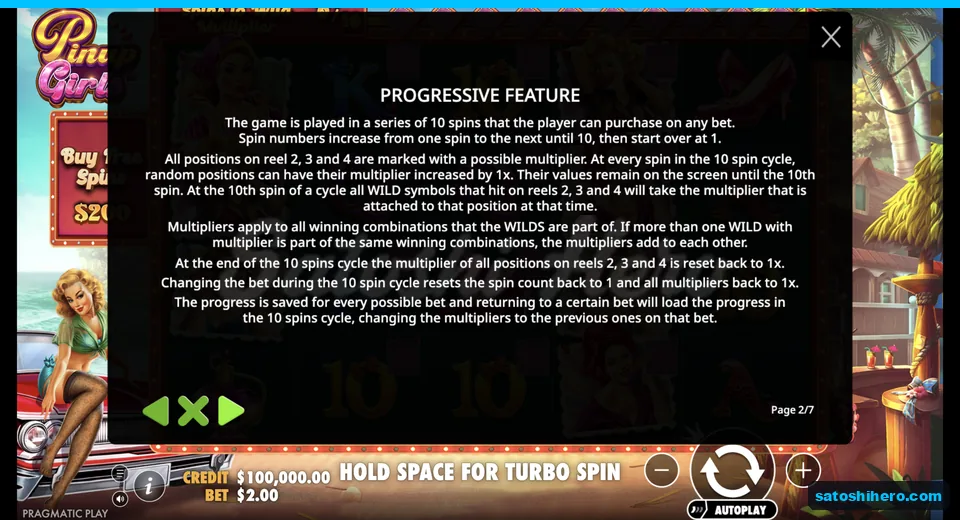 Rules page explains the ten spin multiplier cycle