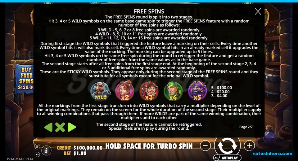 Rules show markings turning into sticky Wild pirates
