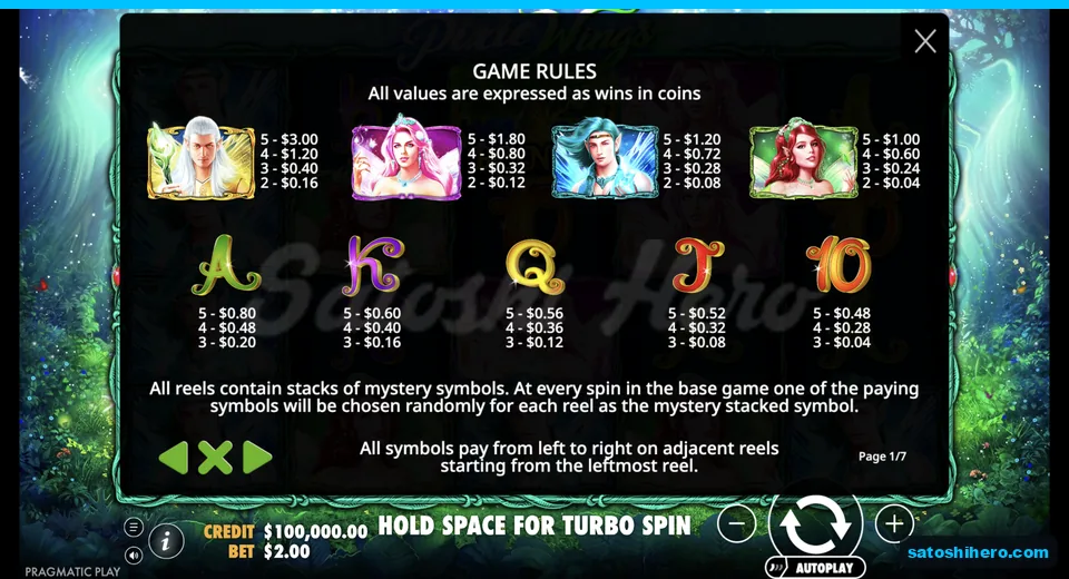 Paytable shows fairy premiums and card ranks