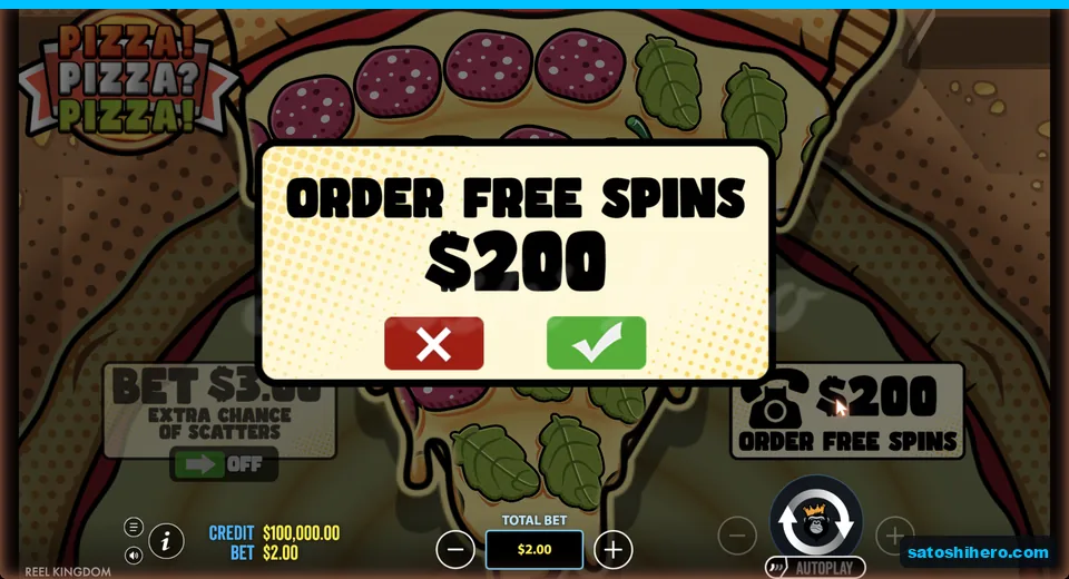 Order free spins dialog shows $200 cost