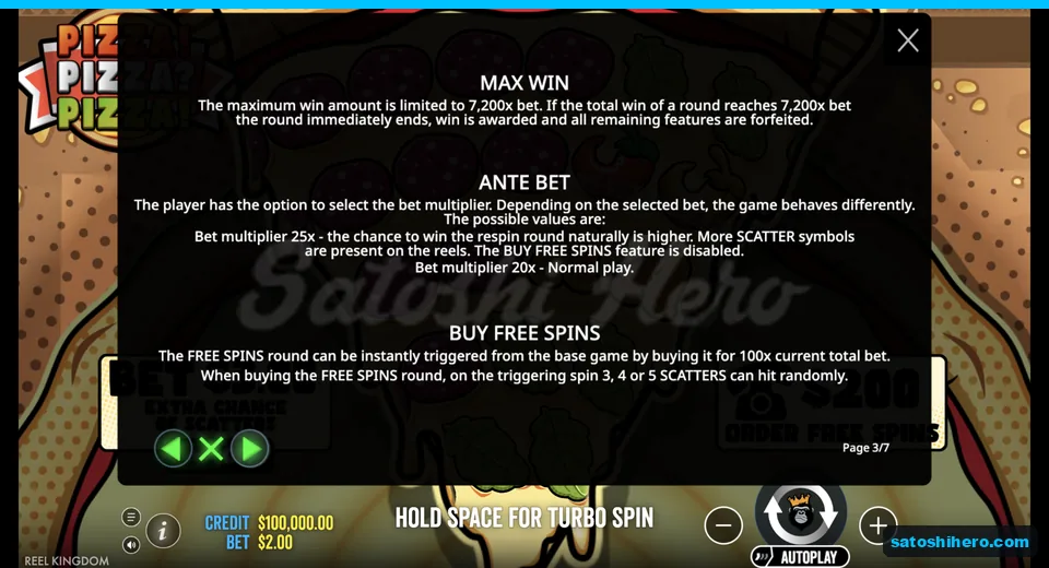 Info panel shows max win and buy rules