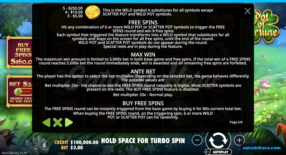 Rules panel explains wilds and free spins