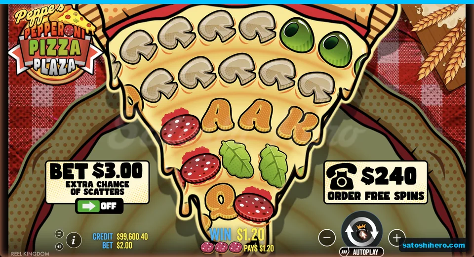 Line win resolves with pepperoni symbols