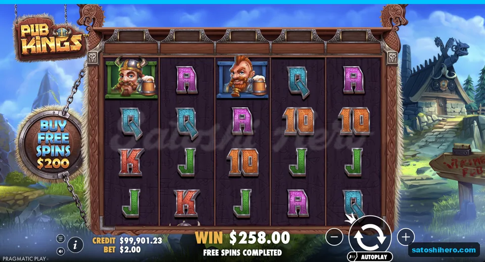 Total win screen shows 258 dollars