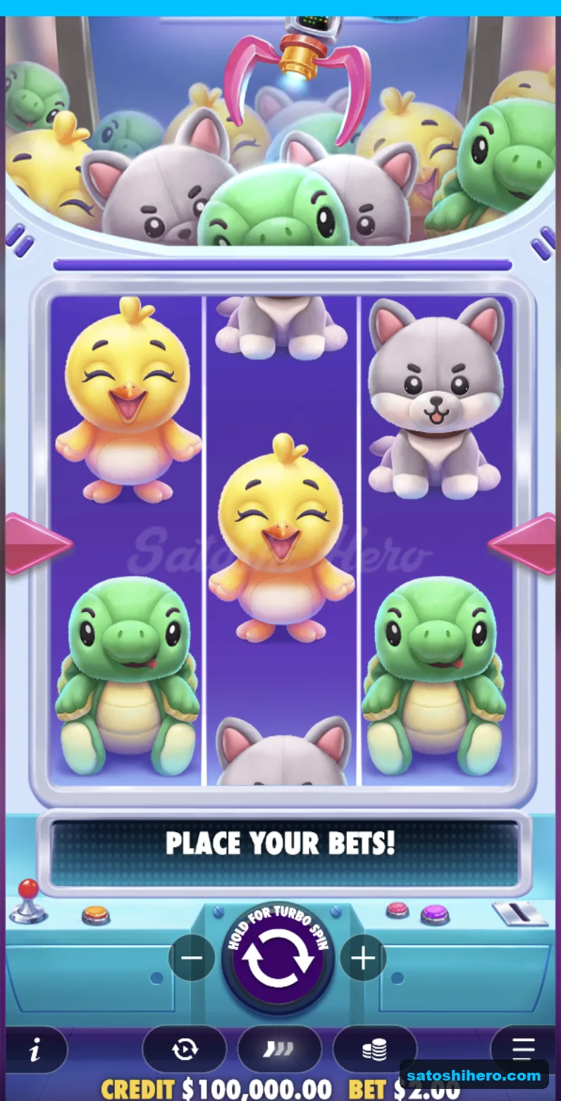 Idle claw grid with toy symbols waiting