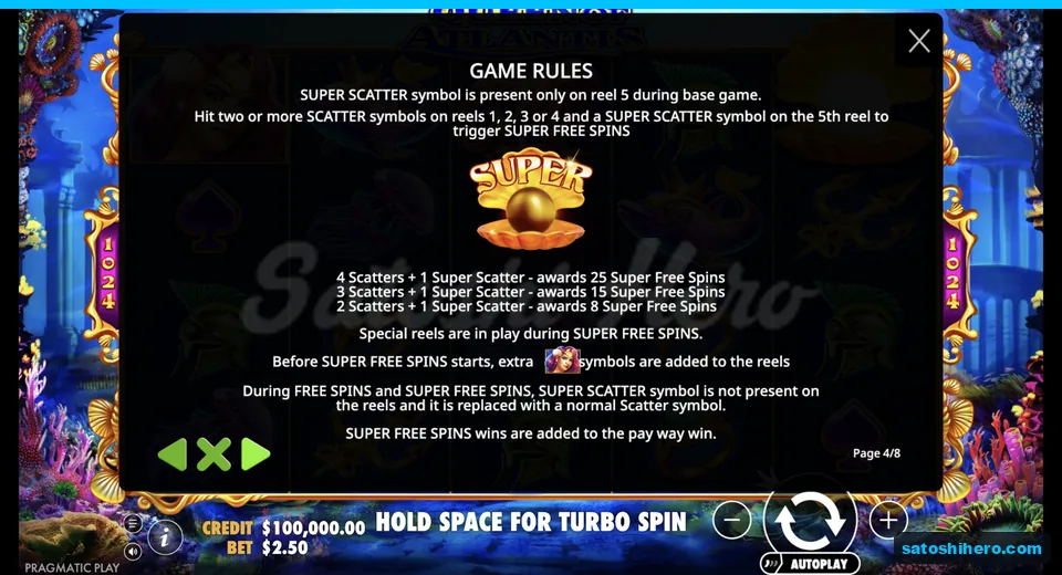 Super Scatter rules display golden reel five symbol
