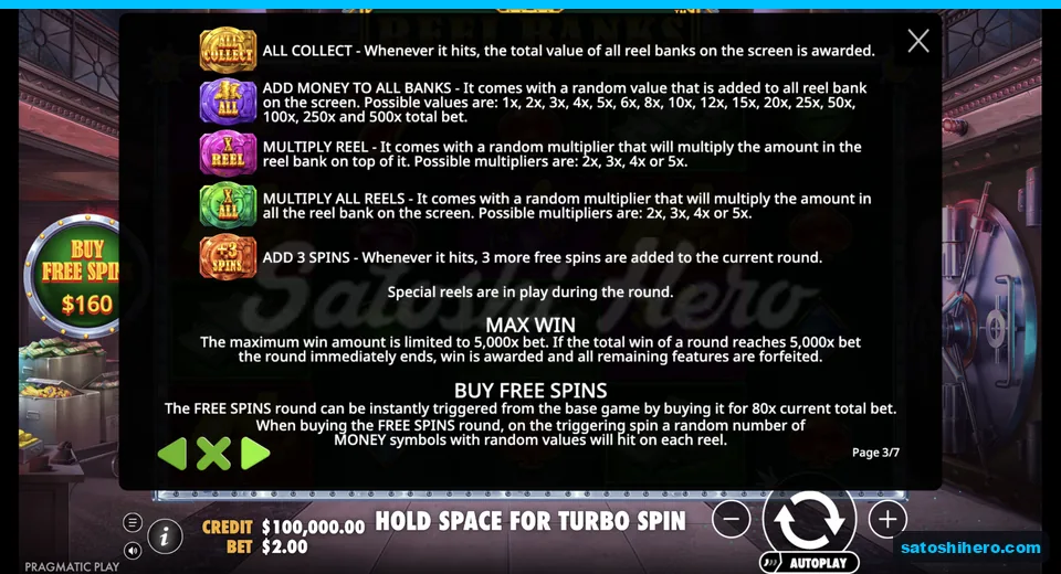 Rules page lists free spin special symbols