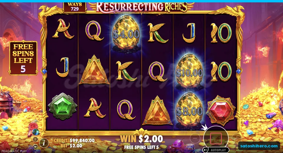 Free spins grid shows four ten eight eggs