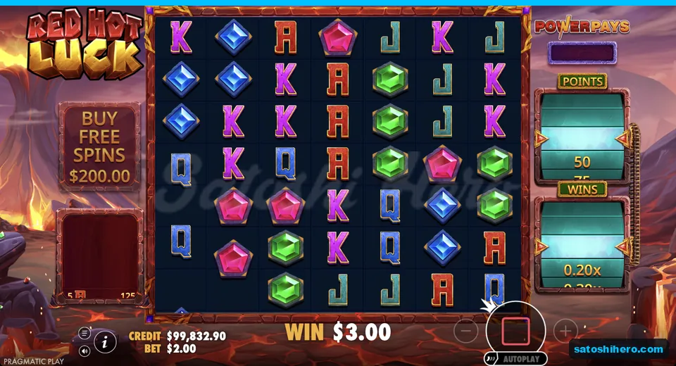 Cluster win resolves with Ace symbols paying $3.00