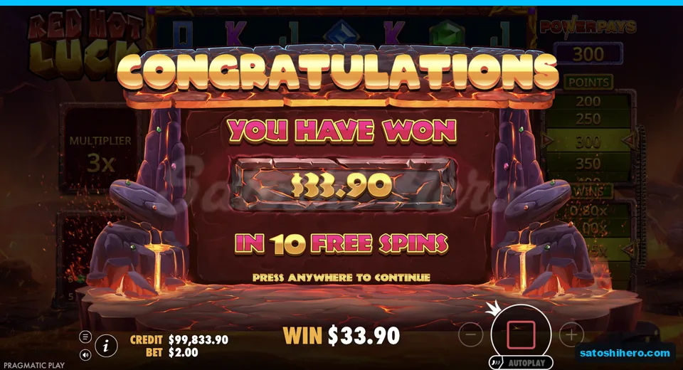 Collect screen shows $33.90 after ten spins
