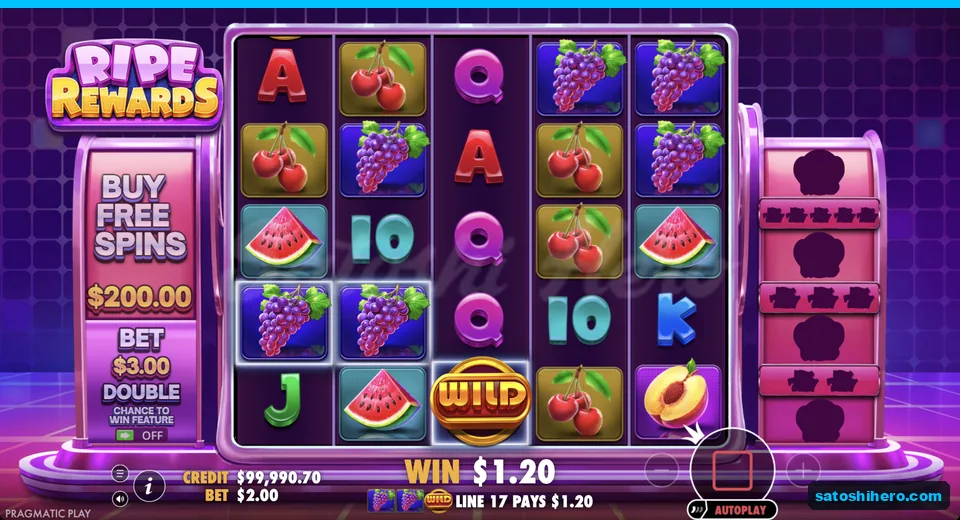 Line win pays with grapes and gold wild