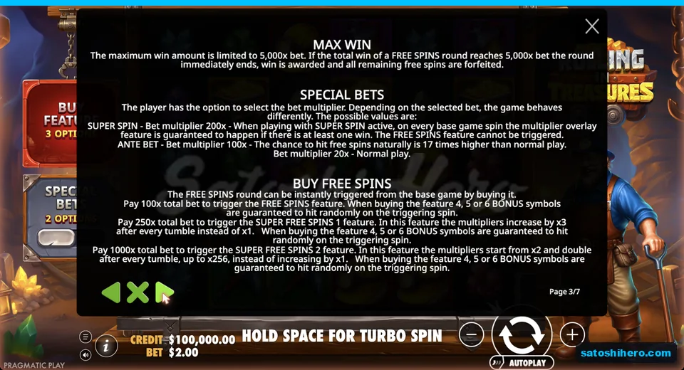 Rules page lists buys and max win