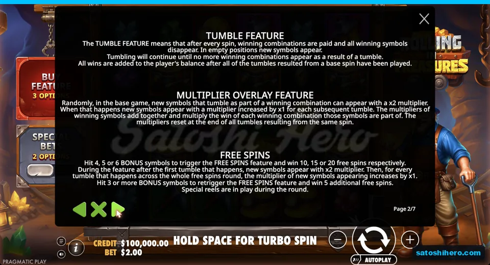 Rules page explains tumble multipliers