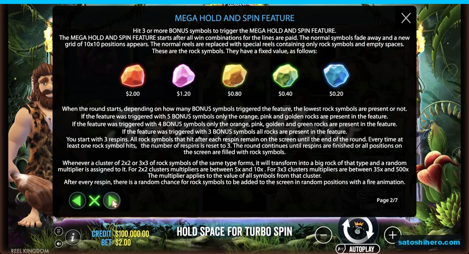 Rules page explains respins and rock values